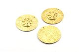 Brass Flower Pendant, 2 Raw Brass Flower Textured Round  Pendants With 1 Loop (29mm) BS 1892
