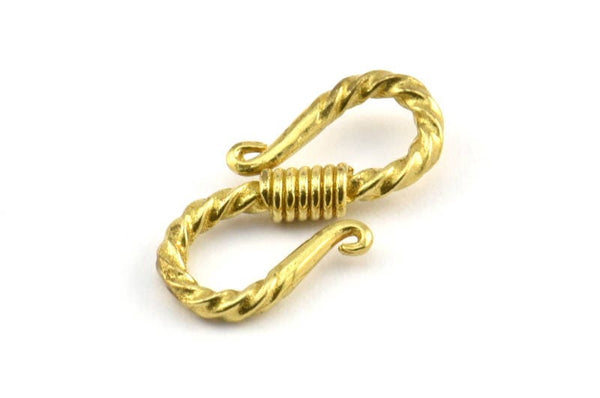 Brass Textured Hooks, 5 Raw Brass Textured Hooks With 2 Loops (20x10x3mm) BS 2397