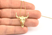 Öküz Başlı Kafatası Kolye, Ham Pirinç Öküz Başlı Kafatası Tılsımları, Kolye Uçları (25x26mm) N0150