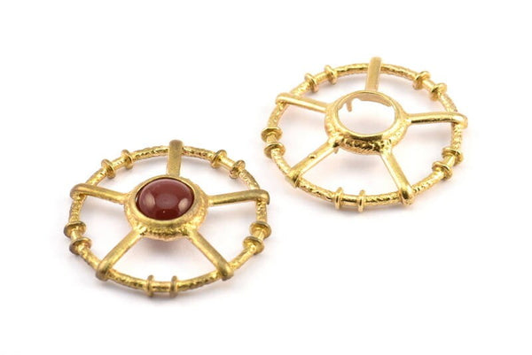 Brass Geometric Pendant, 2 Raw Brass Necklace Findings With 4 Claws and 10mm Pad Setting (34x6x2mm) BS 1898