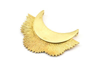 Brass Flower Pendant, 1 Raw Brass Elegant Semi Flower Earring Findings With 2 Loops (42x31mm) U132