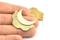 Brass Flower Pendant, 1 Raw Brass Elegant Semi Flower Earring Findings With 2 Loops (42x31mm) U132