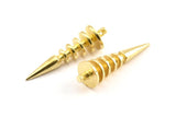 Raw Brass Spike, 2 Raw Brass Spike Tribal Pendants With 1 Loop (34x10mm) U116
