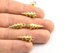 Raw Brass Spike, 3 Raw Brass Spike Tribal Pendants With 1 Loop (22x8mm) U127