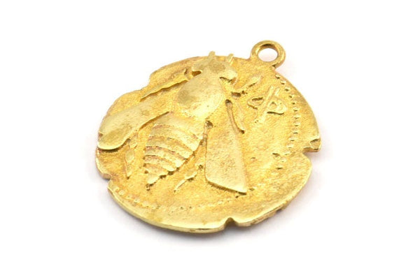 Brass Coin Pendant, 2 Raw Brass Coin Pendants With 1 Loop, Earring Findings, Charms (26x2.4mm) U021
