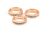 Zircon Rondelle Bead, 2 CZ Zircon Rose Gold Plated Brass Rondelle Beads (12x3mm) BS 1726 Q0359