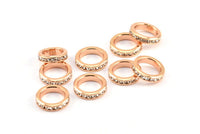Zircon Rondelle Bead, 2 CZ Zircon Rose Gold Plated Brass Rondelle Beads (12x3mm) BS 1726 Q0359