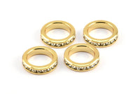 Zircon Rondelle Bead, 2 CZ Zircon Gold Plated Brass Rondelle Beads (12x3mm) BS 1726 Q0359
