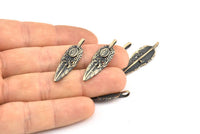 Bronze Feather Pendant , 2 Oxidized Bronze Feather Charms, Necklace Findings (32x10mm) S566