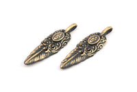 Bronze Feather Pendant , 2 Oxidized Bronze Feather Charms, Necklace Findings (32x10mm) S566