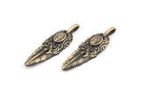 Bronze Feather Pendant , 2 Oxidized Bronze Feather Charms, Necklace Findings (32x10mm) S566