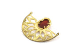 Ethnic Pendant with Stone Settings, 3 Raw Brass Semi Circle Pendants with 2 Loops and 1 Pad Setting (36x28x3.2x1mm) BS 1917