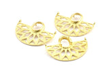 Ethnic Pendant with Stone Settings, 3 Raw Brass Semi Circle Pendants with 2 Loops and 1 Pad Setting (36x28x3.2x1mm) BS 1917