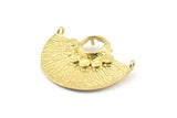 Semi Circle Pendant, 2 Raw Brass Semi Circle  Geometric Pendants With 2 Loops and 1 Pad Setting (31x23.5x1mm) BS 1913