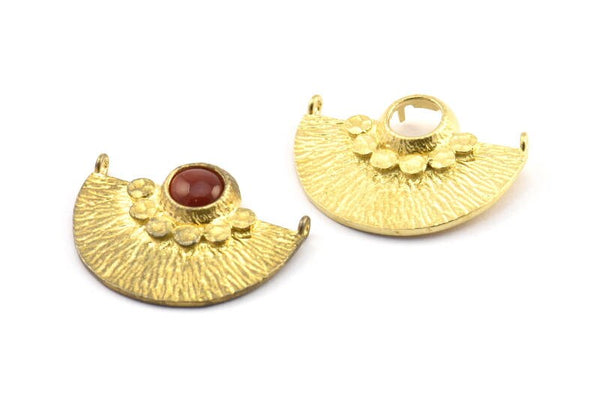Semi Circle Pendant, 2 Raw Brass Semi Circle  Geometric Pendants With 2 Loops and 1 Pad Setting (31x23.5x1mm) BS 1913