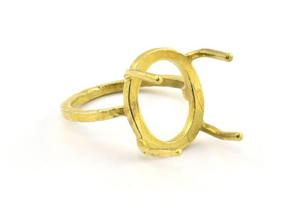 Brass Ring Settings, Raw Brass Ring Settings With 4 Claws - Pad Size 13x16mm N2411