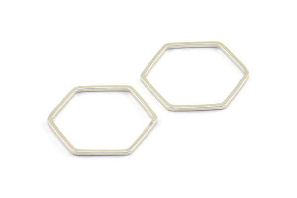 Silver Hexagon Rings, 25 Silver Tone Hexagon Shaped Ring Charms (18x0.80mm) Bs 1174