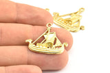 Brass Ship Pendant, 2 Raw Brass Viking Ship Necklace Pendants With 1 Loop, Earrings, Findings (31x27x3mm) BS 1912