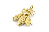 Huge Bee Pendant, 4 Raw Brass Bee Charms With 1 Hole, Pendants (26x20x4.5mm) U136
