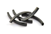 Oval Tube Beads, 6 Oxidized Brass Black Oval Curved Tubes (47x6x4mm) Sq19 Brc292 S267