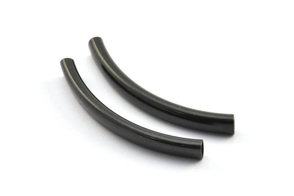 Oval Tube Beads, 6 Oxidized Brass Black Oval Curved Tubes (47x6x4mm) Sq19 Brc292 S267