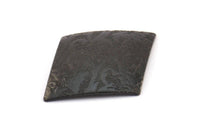 Cambered Textured Rhombus, 4 Oxidized Brass Black Flower Textured Diamond Findings  (28x22mm) D0101--C022 S338