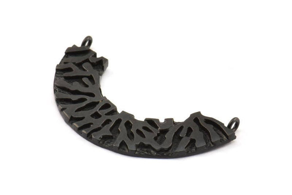 Ethnic Semi Circles, 1 Oxidized Brass Black Ethnic Semi Circle Pendants With 2 Loops (47x10x2mm) BS 1880 S323