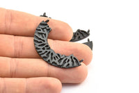 Ethnic Semi Circles, 1 Oxidized Brass Black Ethnic Semi Circle Pendants With 2 Loops (47x10x2mm) BS 1880 S323
