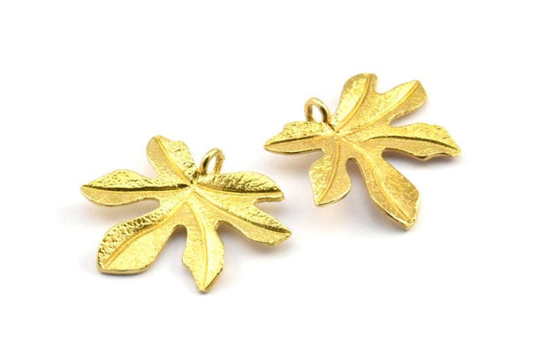 Brass Leaf Pendant, 4 Raw Brass Leaf Pendants, Charms, Earrings, Findings (26x20x2mm) U142