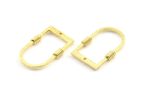 D Shape Rings, 4 Raw Brass Hammered D Shape Connectors With 1 Hole, Rings  (29x19x1.3mm) BS 1876