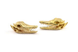 Brass Crocodile Skull, 2 Raw Brass Crocodile Skull With 1 Loop, Findings, Charms (27x9mm) BS 1878