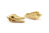 Brass Crocodile Skull, 2 Raw Brass Crocodile Skull With 1 Loop, Findings, Charms (27x9mm) BS 1878