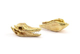 Brass Crocodile Skull, 1 Raw Brass Crocodile Skull With 1 Loop, Findings, Charms (27x9mm) BS 1878