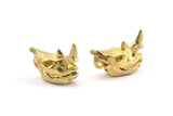 Brass Rhino Skull, 2 Raw Brass Rhino Skull With 1 Loop, Findings, Charms (21x16x9mm) BS 1879