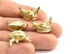 Brass Rhino Skull, 2 Raw Brass Rhino Skull With 1 Loop, Findings, Charms (21x16x9mm) BS 1879