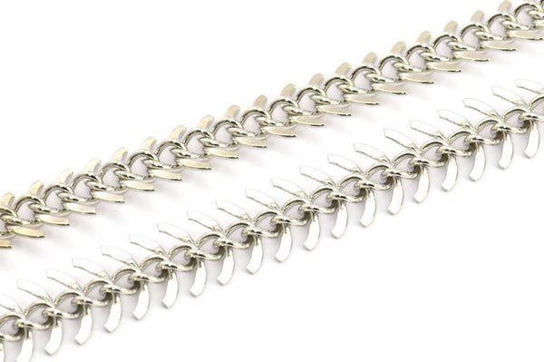 Fish Bone Chain, 2 Meters Silver Tone Brass Fish Bone Chain (11mm ) Z080
