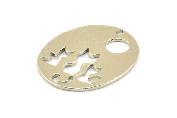 Silver Cats Pendant, 2 Silver Plated Brass Oval Cat Textured Pendants With 1 Hole, Earrings, Charms (28x23x1.1mm) BS 1910 H0323