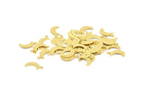 Brass Moon Charm, 50 Raw Brass Textured Horn Charms With 1 Loop, Pendant, Jewelry Finding (14x4x1mm) A0941