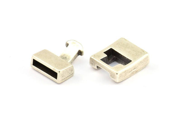 Leather Cord Clasp, 10 Antique Silver Plated Zinc Alloy Clasp For Leather Cord (31x17.5x6.5mm)