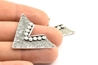 Silver Chevron Pendant, 1 Antique Silver Plated Brass Geometric Chevron Pendants with 2 Holes (28x41x1mm) U087