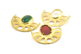 Moon Phases Pendant, 2 Raw Brass Semi Circle Pendants With 2 Loops and 1 Pad Setting, Earring Findings (37x30x3.5x1.2mm) BS 1942
