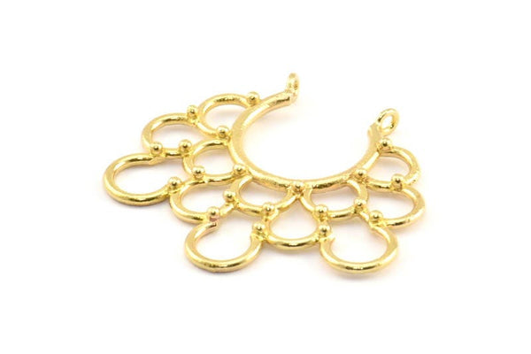 Ethnic Circle Pendant, 2 Raw Brass Pendants With 2 Loops, Pendants, Charms, Findings (35.5x39x1.4mm) U036