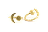 Brass Ring Settings, Raw Brass Moon And Planet Ring With 1 Stone Setting - Pad Size 5mm N0821
