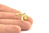 Brass Ring Settings, Raw Brass Moon And Planet Ring With 1 Stone Setting - Pad Size 5mm N0821