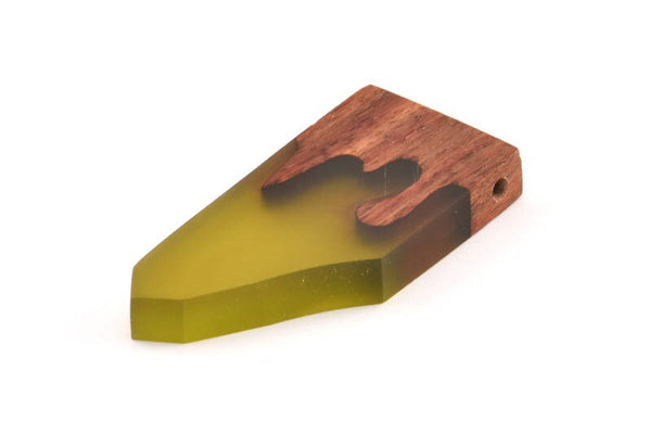 Resin&Wood Geometric Pendant, 1 Green Brown Geometric Pendant with 2 Holes (50x24x7.5mm) X032