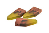Resin&Wood Geometric Pendant, 1 Green Brown Geometric Pendant with 2 Holes (50x24x7.5mm) X032