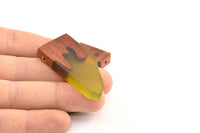 Resin&Wood Geometric Pendant, 1 Green Brown Geometric Pendant with 2 Holes (50x24x7.5mm) X032