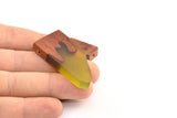 Resin&Wood Geometric Pendant, 1 Green Brown Geometric Pendant with 2 Holes (50x24x7.5mm) X032