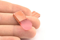 Resin&Wood D Shape Pendant, 2 Pink Brown D Shape Pendant with 2 Holes, Earrings (32x12.5x4mm) X031