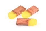 Resin&Wood D Shape Pendant, 2 Yellow Brown D Shape Pendant with 2 Holes, Earrings (32x12.5x4mm) X029